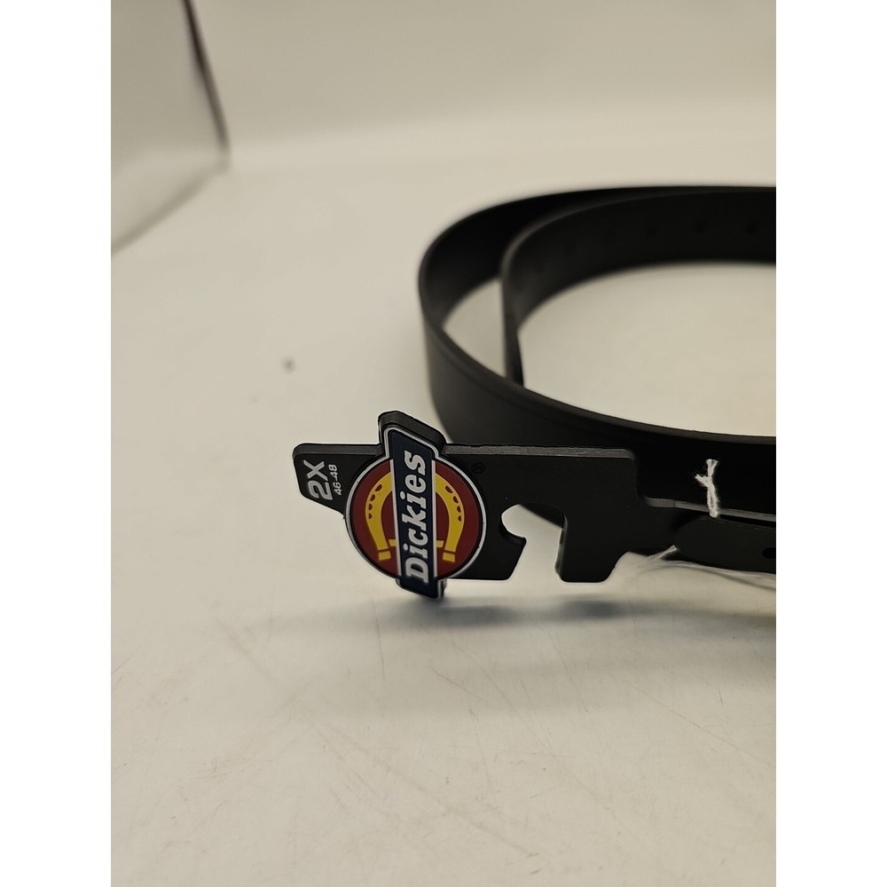 Dickies Men's Black Leather Belt 2X 46-48 Flag Buckle‎ New - Picture 2 of 7